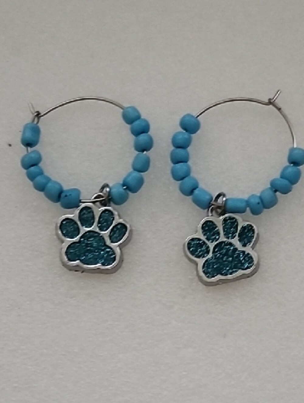 Hand Crafted Turquoise Blue Paw Print Hoop Earrings